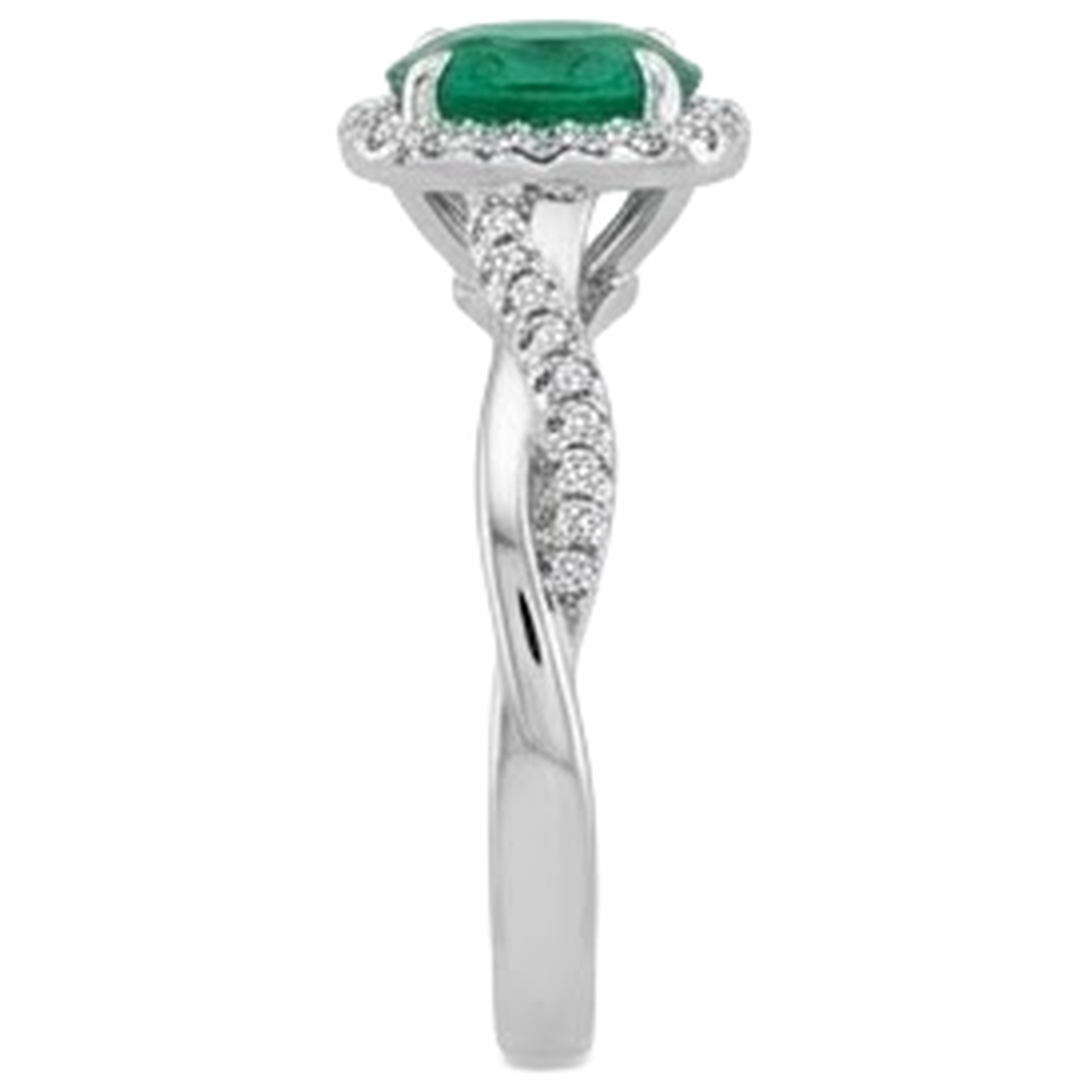 Eagle Claw Prongs Green Emerald Solitaire With Accents Natural Earth Mined Diamond ( Not Lab Grown ) Ring
