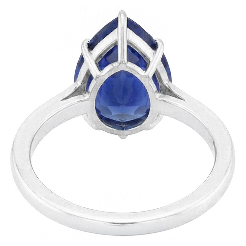 Eagle Claw Prongs Ladies Solitaire Ring Pear Cut Blue Sapphire Jewelry