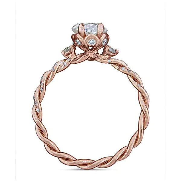 Eagle Claw Prongs Oval Wedding Ring Rope Style Rose Gold 14K 2.15 Ct Genuine Diamond