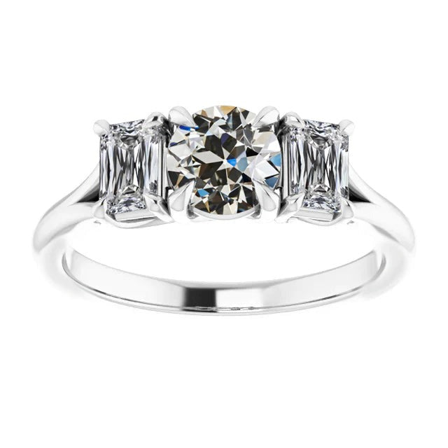 Eagle Claws 3 Stone Emerald & Round Real Old Cut Diamond Ring Gold 4 Carats