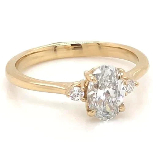 Eagle Claws 3 Stone Engagement Ring Oval Cut Women Yellow Gold 14K 2 Carats Real Diamond