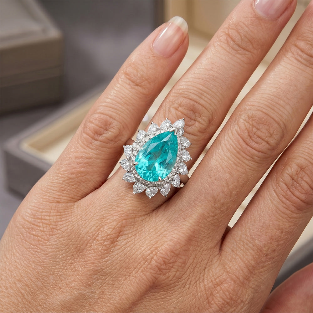 Earth-Mined VVS Clarity Neon Paraiba Halo Setting Ring 6.50 ct