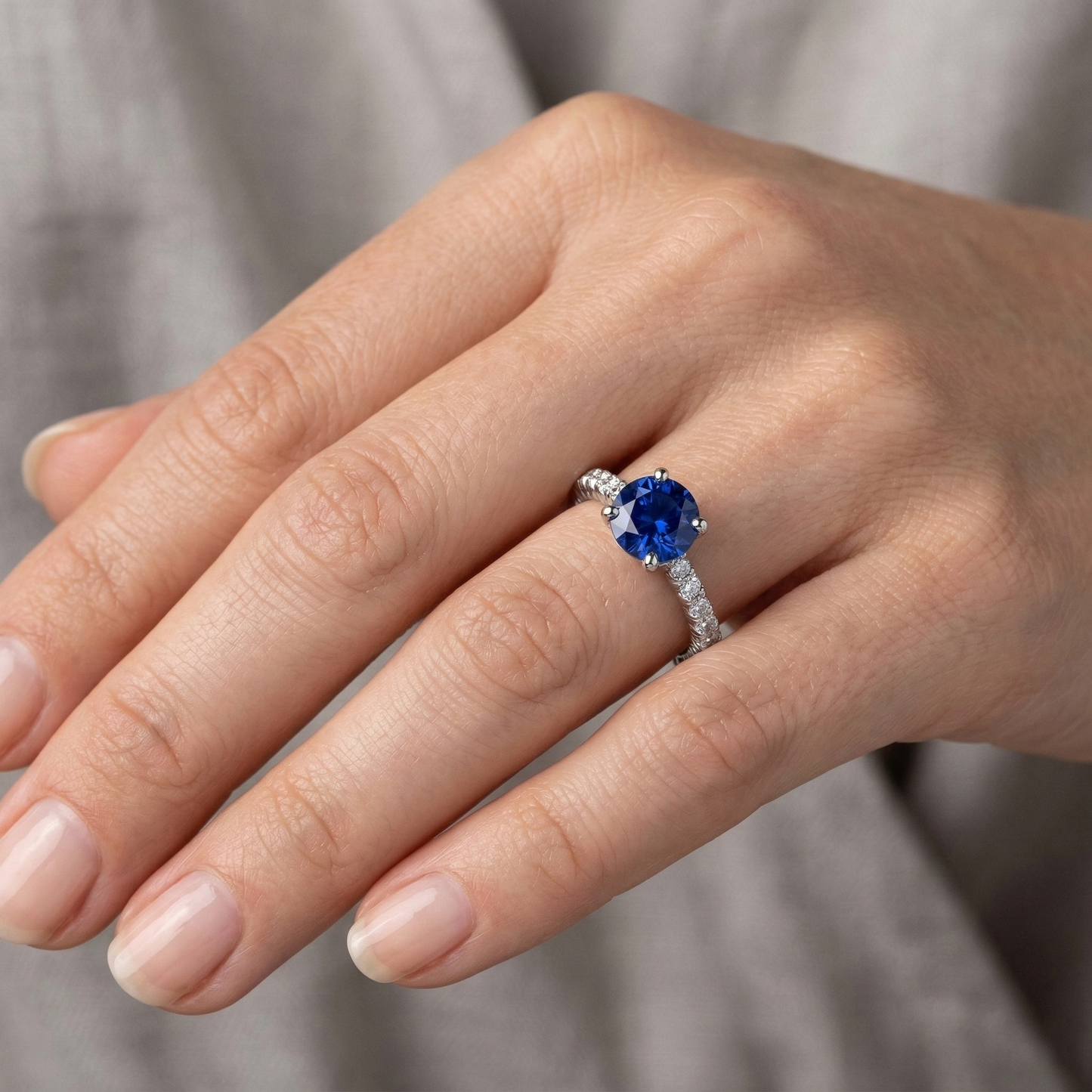 natural round sapphire 2ct ring with diamond accents