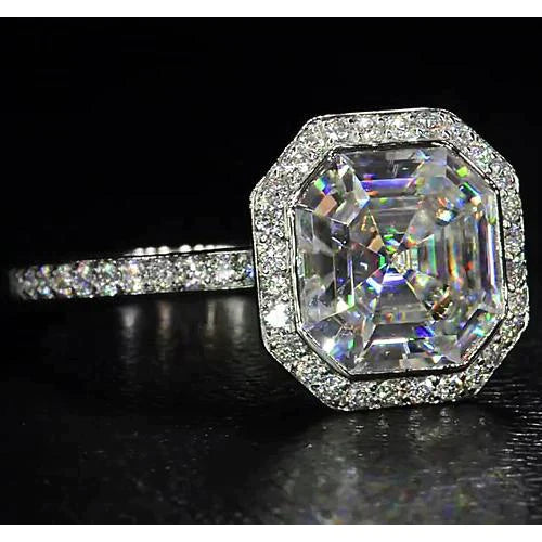 5 Carat Halo Asscher Real Diamond Ring