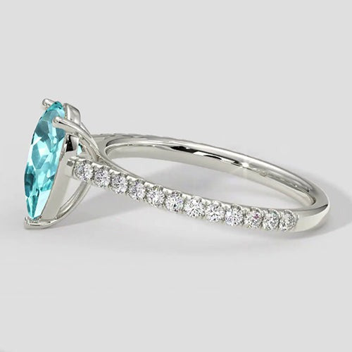 Elegant Paraiba Ring Pear Cut with Pave