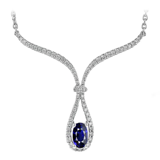 Royal Blue Sapphire Oval Necklace in 14 Karat White Gold – main view