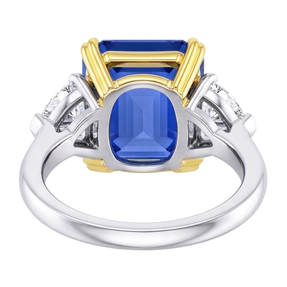 Emerald 3 Stone Natural Earth Mined Diamond ( Not Lab Grown ) Ring Blue Sapphire 5 Carats Two Tone Gold