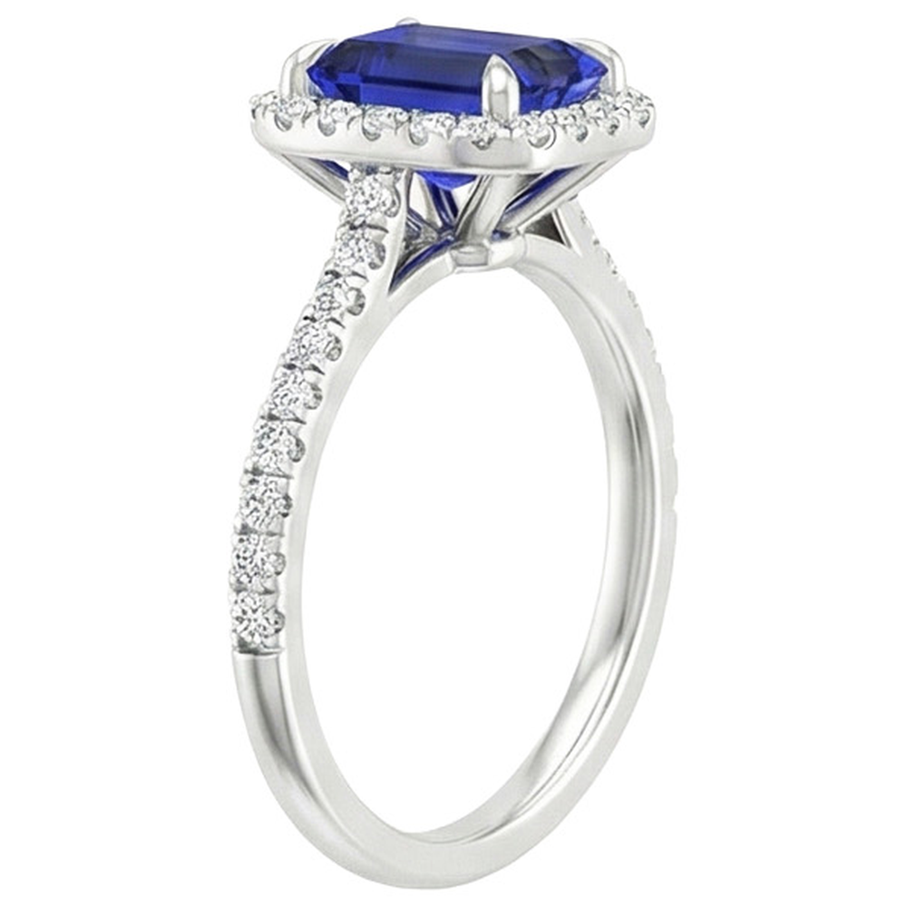 Emerald Cut Sapphire Natural Earth Mined Diamond ( Not Lab Grown ) Engagement Ring