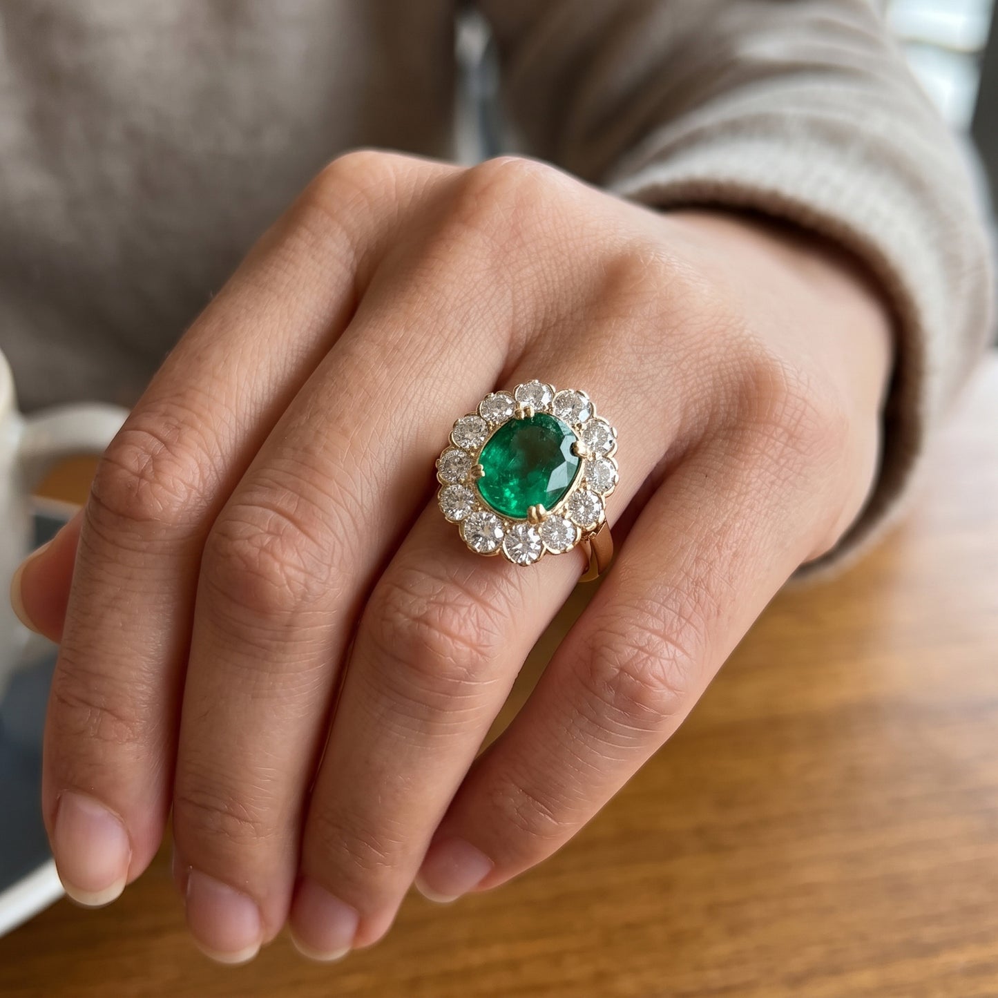Emerald Halo Cocktail Engagement Ring