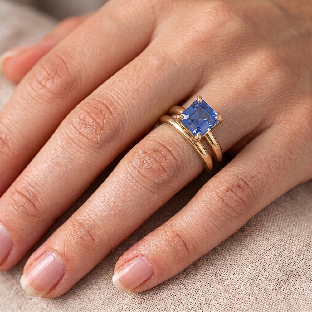 Emerald Sapphire Engagement Ring Set With Yellow Gold Band 1.50 Carats