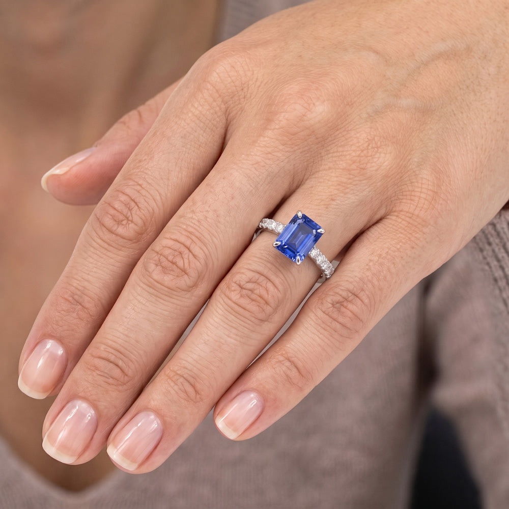 Emerald Sapphire Gemstone Ring Pave Set Natural Earth Mined Diamond ( Not Lab Grown )s 3.50 Carats
