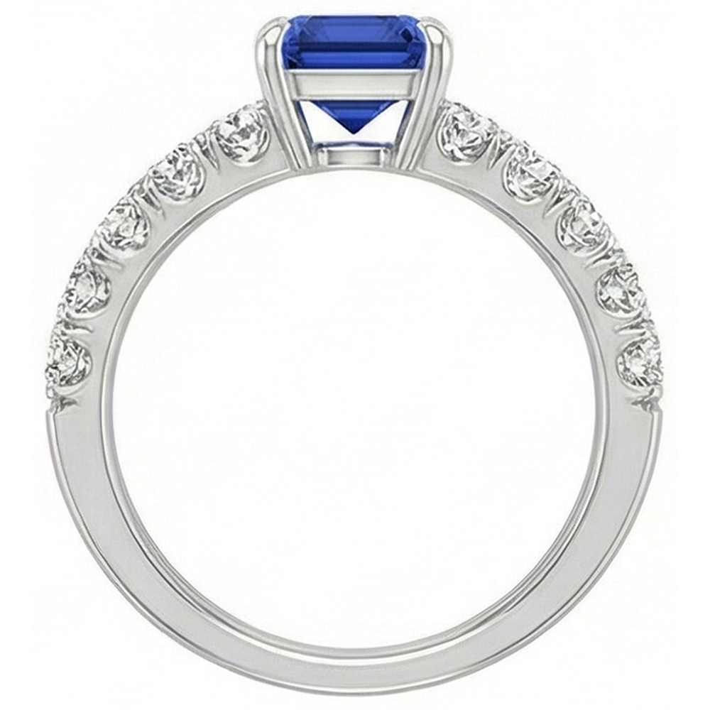 Emerald Solitaire Accents Ring Blue Sapphire & Natural Earth Mined Diamond ( Not Lab Grown ) 4.25 Carats