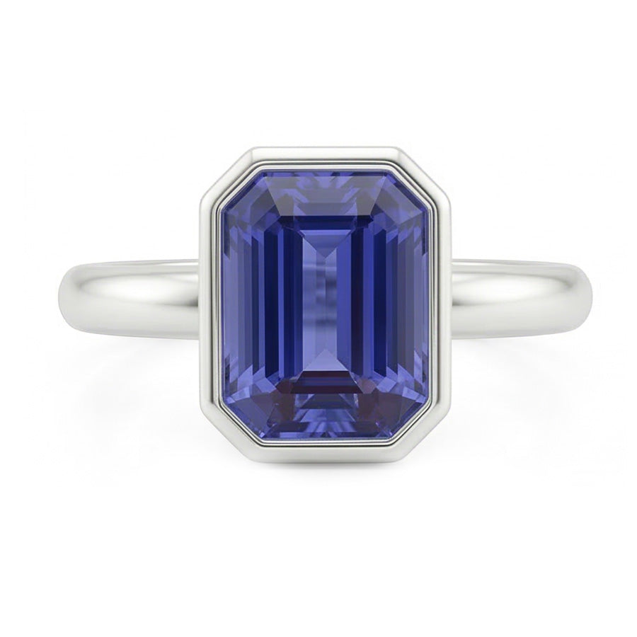 Emerald Solitaire Ring Bezel Set Sri Lankan Sapphire 1.50 Carats