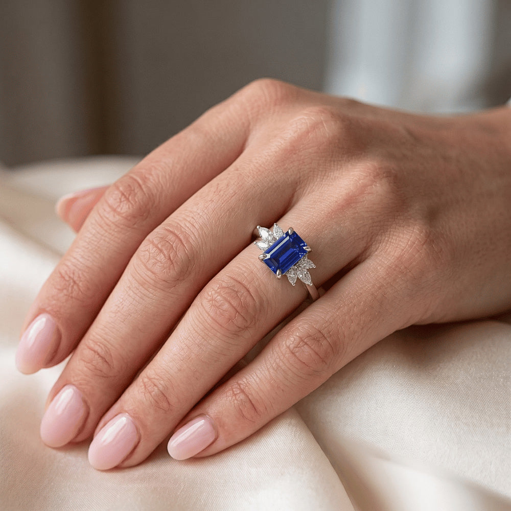 Emerald Sri Lankan Sapphire Natural Earth Mined Diamond ( Not Lab Grown ) Engagement Ring 2.50 Carats