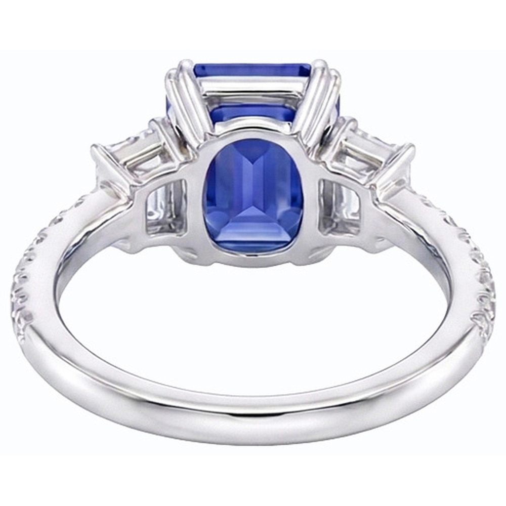 Emerald Three Stone Blue Sapphire Ring & Pave Set Natural Earth Mined Diamond ( Not Lab Grown )s 3 Carats