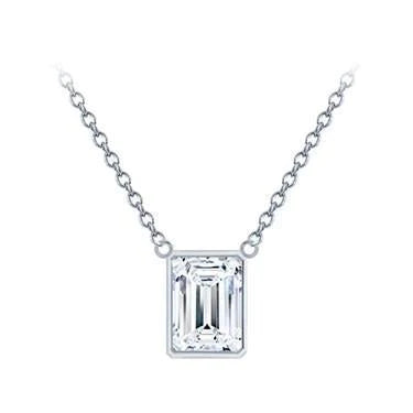 Emerald Cut Genuine Diamond Necklace Pendant 1 Carat White Gold 14K Jewelry