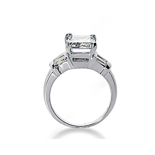 Emerald Cut Natural Diamond 3 Ct. White Gold Three Stone Ring