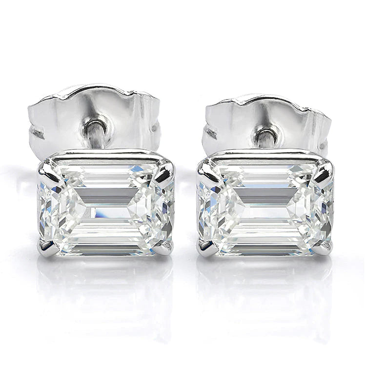 Emerald Cut Real Diamond Studs