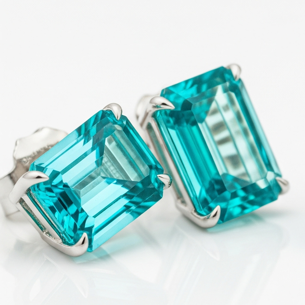 Emerald Paraiba Studs in White Gold