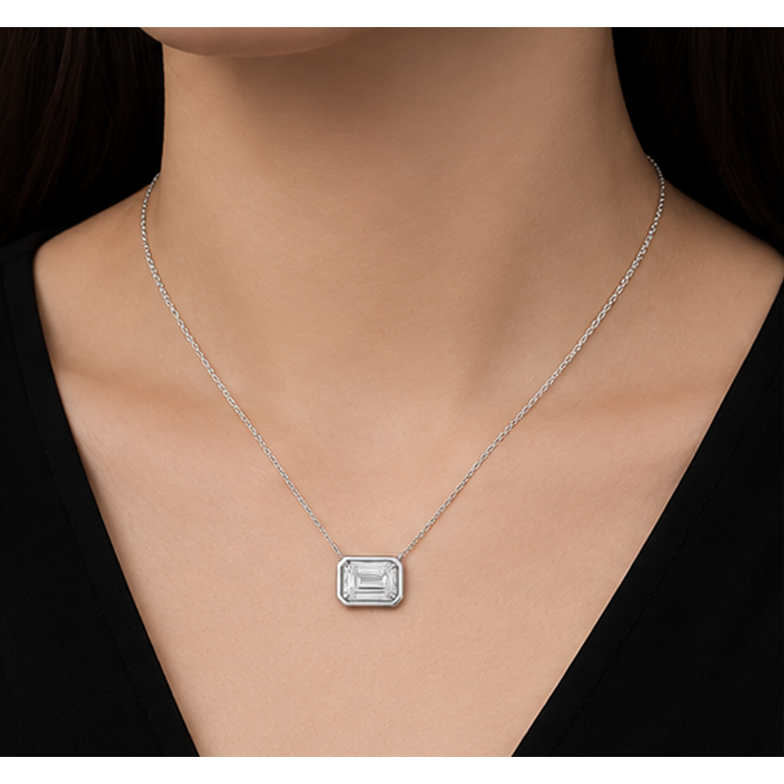 Emerald Cut 1 Carat Lab Grown Pendant 14K White Gold