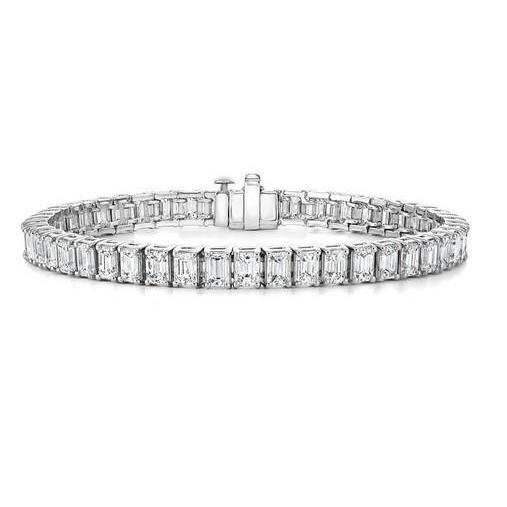 Emerald Cut Lab Grown Diamond Tennis Bracelet Women Jewelry 10 Carat WG 14K