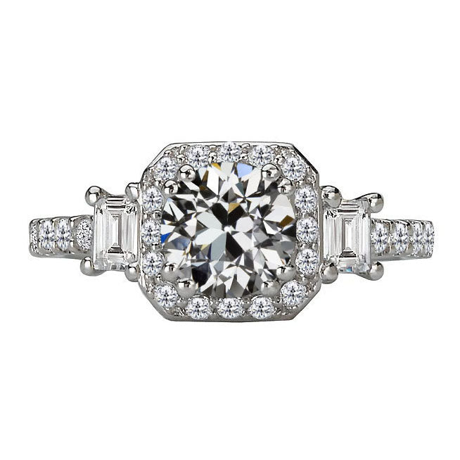 Antique Cushion Fine Diamond ring in 14K White Gold – main view