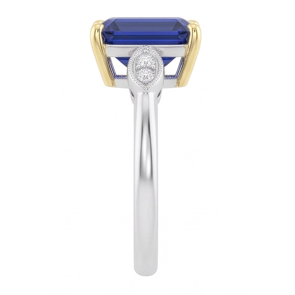 Engagement 5 Stone Emerald Blue Sapphire Ring Natural Earth Mined Diamond ( Not Lab Grown )s 2.25 Carats