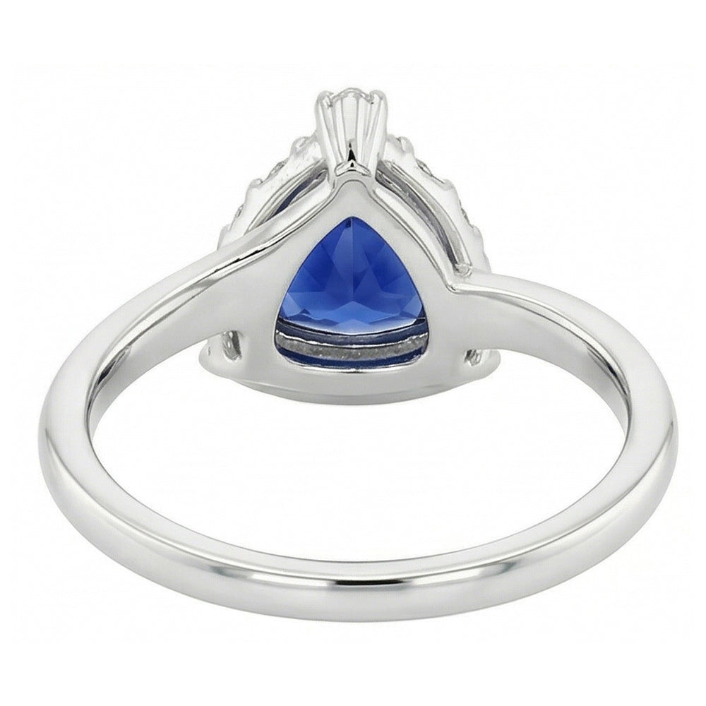 Engagement Halo Natural Earth Mined Diamond ( Not Lab Grown ) Ring Trillion Deep Blue Sapphire 2 Carats