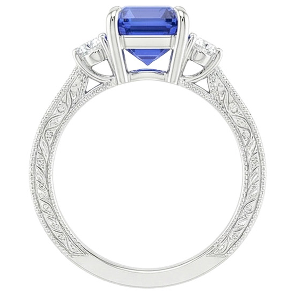Engagement Ring 3 Stones Emerald Blue Sapphire & Natural Earth Mined Diamond ( Not Lab Grown ) 3.50 Carats