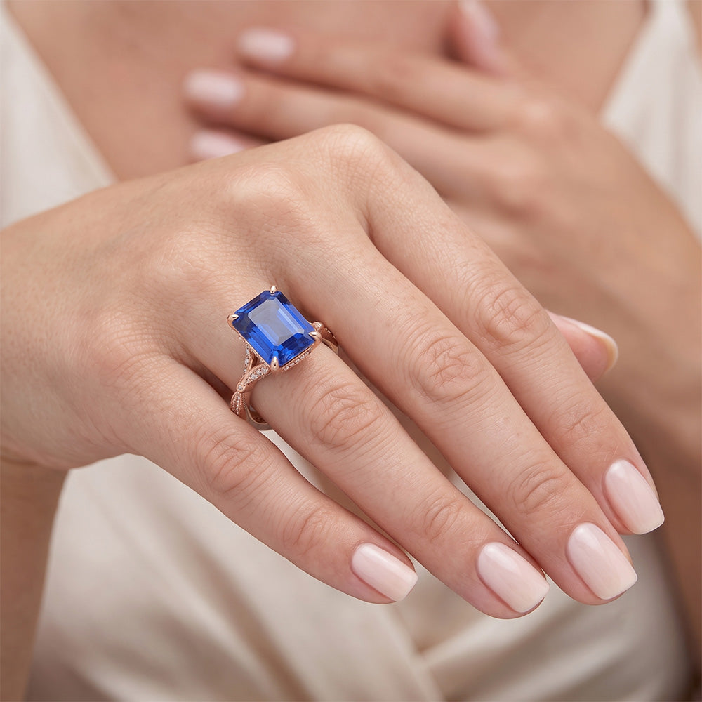 Engagement Ring Accents Stone Radiant Blue Sapphire & Natural Earth Mined Diamond ( Not Lab Grown ) 4 Carats