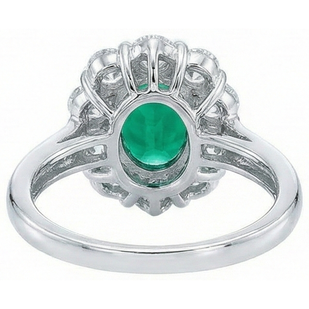 Engagement Ring Oval Cut Green Emerald With Natural Earth Mined Diamond ( Not Lab Grown ) Gold White 14K 6.5 Carats
