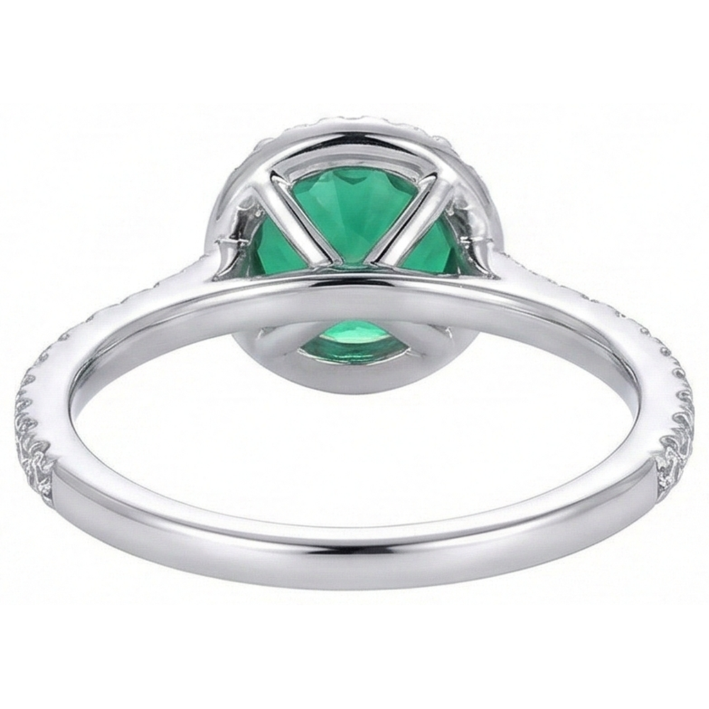Engagement Ring Round Cut Green Emerald Natural Earth Mined Diamond ( Not Lab Grown ) White Gold 14K 5 Ct