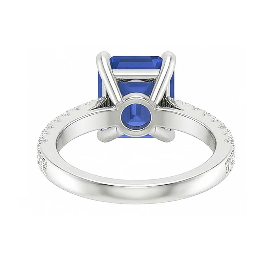 Engagement Ring Round Natural Earth Mined Diamond ( Not Lab Grown ) Sri Lankan Sapphire Emerald Cut 3 Carats