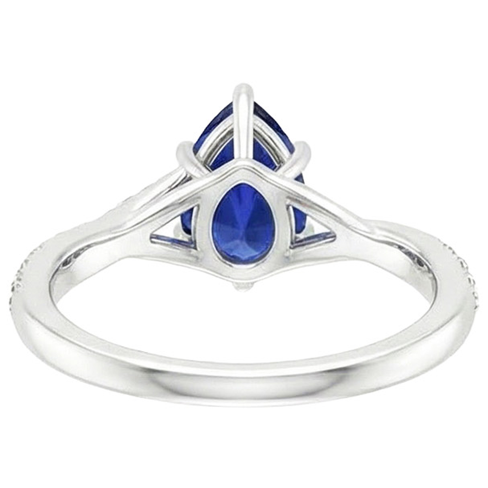 Engagement Ring Split Shank Pear Blue Sapphire & Natural Earth Mined Diamond ( Not Lab Grown )s 3.25 Carats