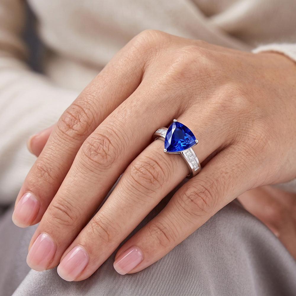 Engagement Ring Trillion Cut Sapphire 2.50 Carats Channel Set Natural Earth Mined Diamond ( Not Lab Grown )s