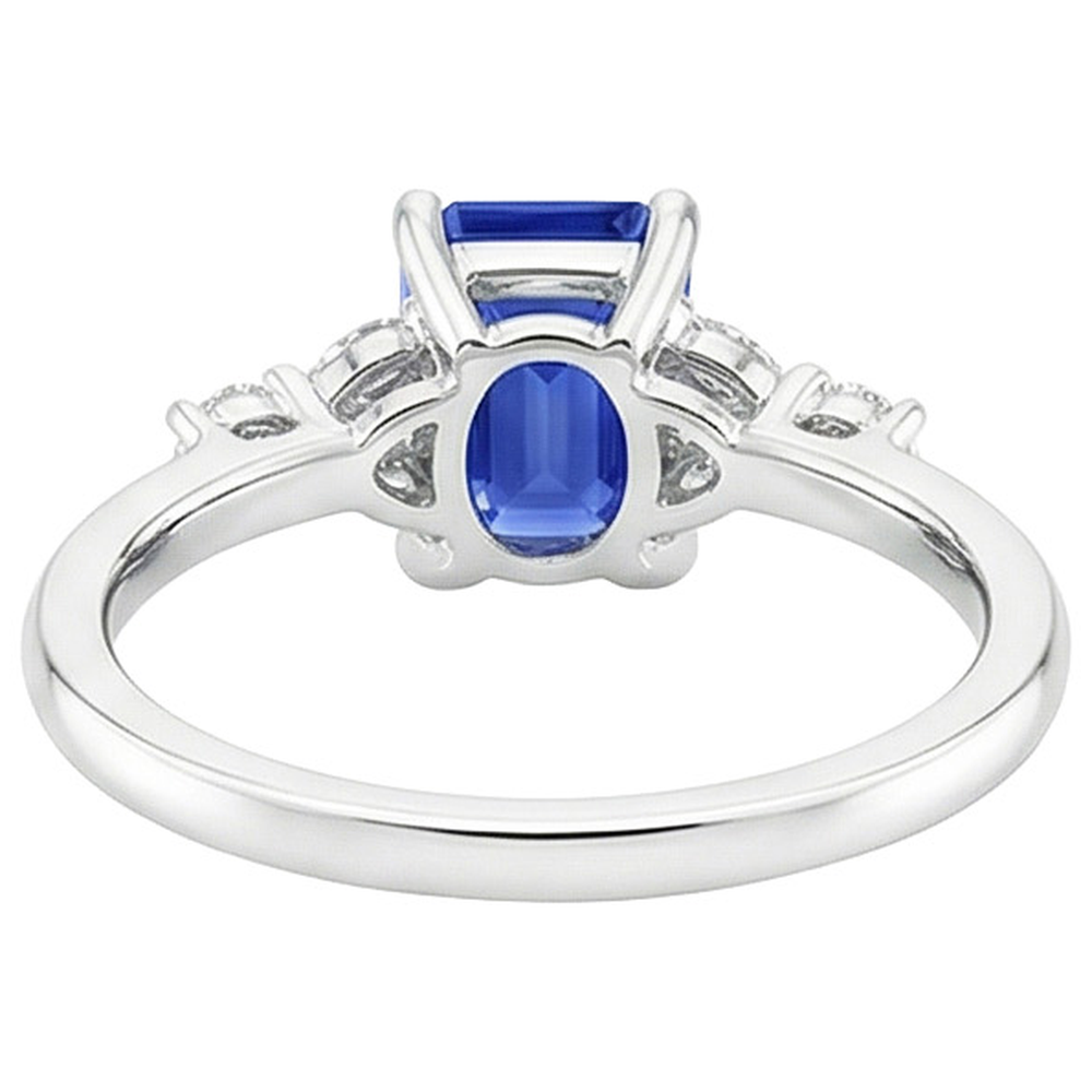 Engagement Ring With Accents Emerald Blue Sapphire & Natural Earth Mined Diamond ( Not Lab Grown ) 4 Carats