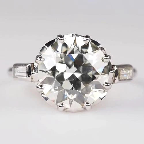 Engagement 3 Stone Ring Baguette Old Miner Round Real Diamonds 3.75 Carats