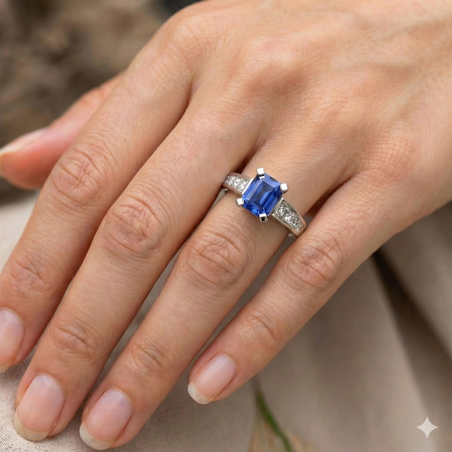 Engagement Ring Emerald Ceylon Sapphire Channel Set Natural Earth Mined Diamond ( Not Lab Grown )s 3 Carats