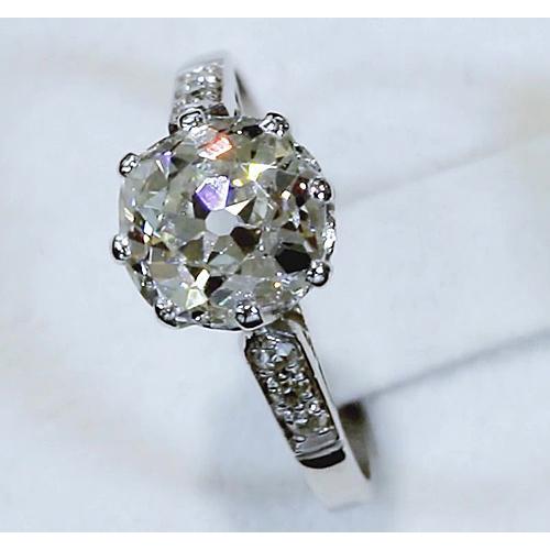 Engagement Ring Old Miner Natural Diamond 3.50 Carats White Gold 14K