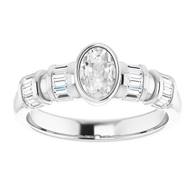 Engagement Ring Oval Real Old Mine Cut Diamond Bezel Set 6.25 Carats