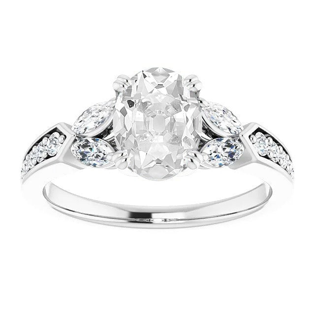Engagement Ring Real Marquise & Oval Old Miner Diamonds 7.75 Carats Jewelry