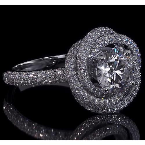 Engagement Ring Round Genuine Diamonds 4 Carats White Gold