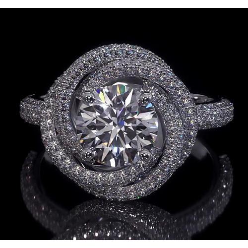 Engagement Ring Round Genuine Diamonds 4 Carats Swirl Style White Gold