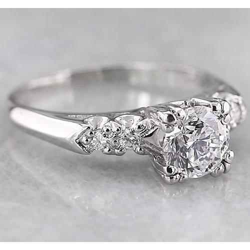 Engagement Round Real Diamond Ring 1.50 Carats White Gold