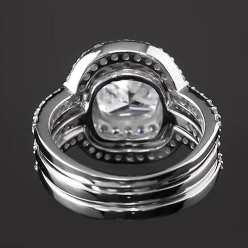 Engagement Anniversary Ring Set Real 5 Carats Cushion Cut White Gold 14K
