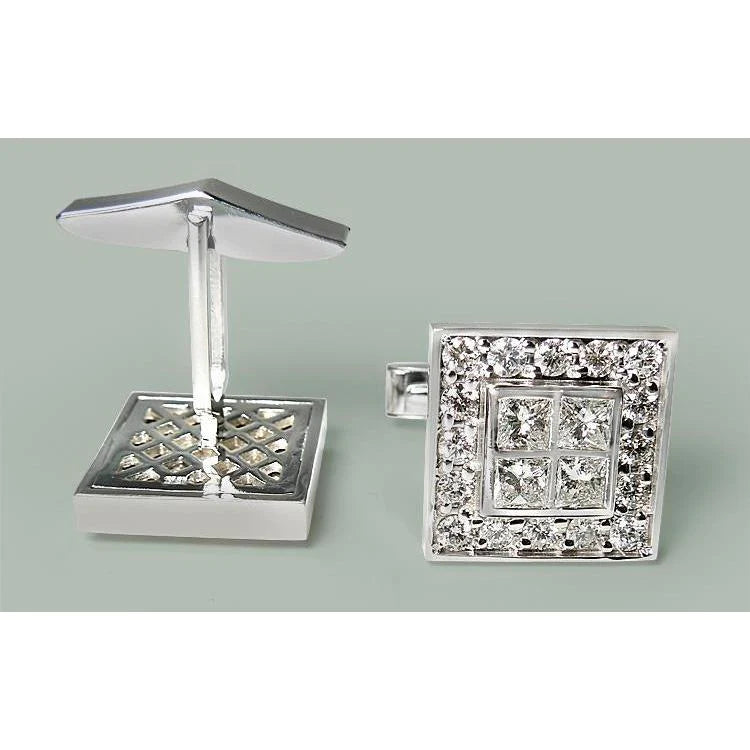 Extra Large Cuff Links 2 Cm X 2 Cm 8 Ct Natural Diamond Wg Men's