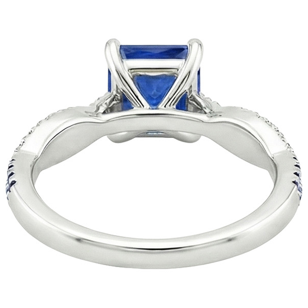 Fancy Natural Earth Mined Diamond ( Not Lab Grown ) Engagement Ring Blue Ceylon Sapphires 3.45 Carats Gold