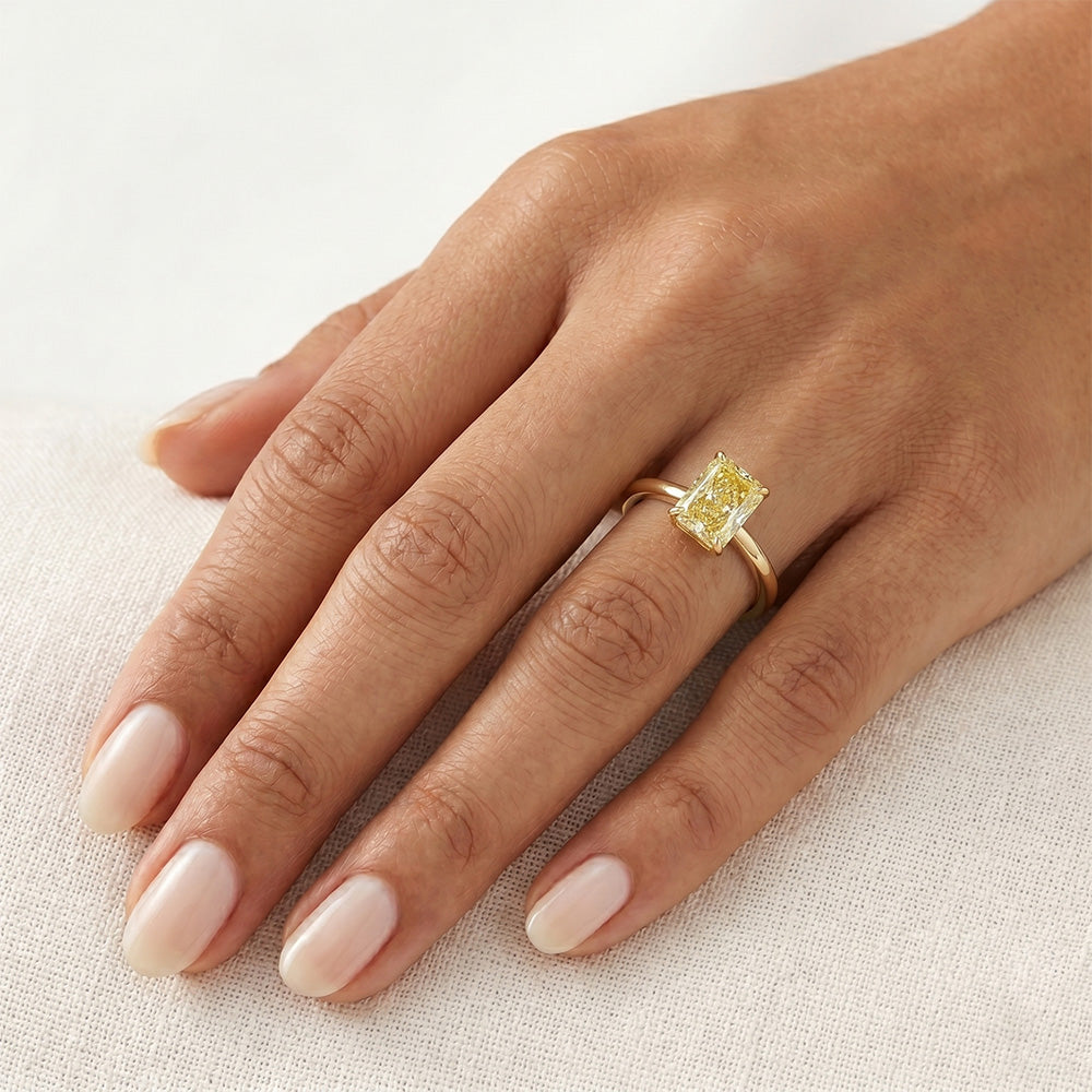 Fancy Yellow Diamond Radiant Cut Single Stone Ring 2 ct – 14