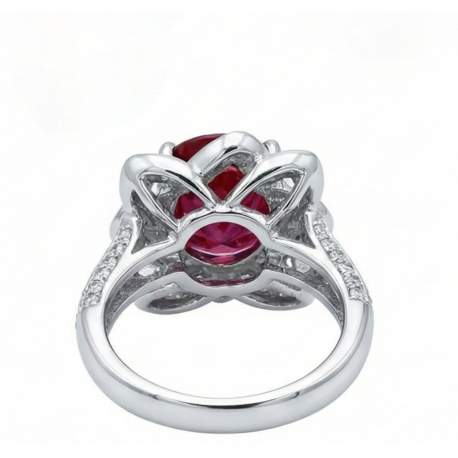Flower Style 2.51 Ct Red Ruby & White Round Natural Earth Mined Diamond ( Not Lab Grown )s Ring Gemstone