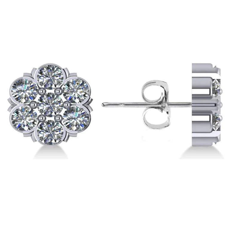 Flower Shape Studs Earring 3.50 Ct Round Cut Real Diamonds White Gold 14K